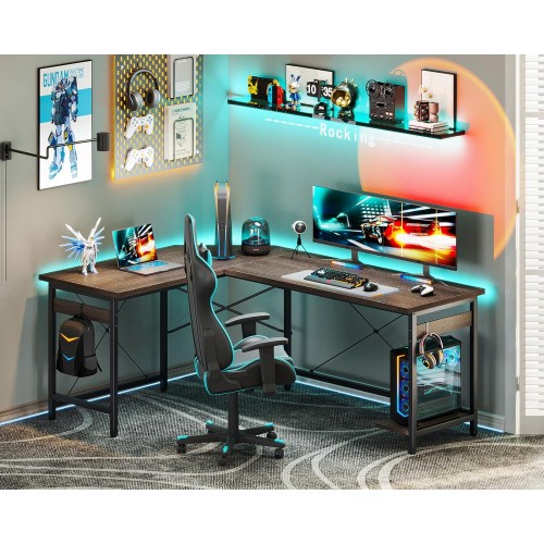 Coleshome 59" L Shaped Gaming Desk, Corner Computer Desk, Sturdy Home Office Computer Table, Writing Desk, Larger Gaming Desk Workstation, Grey Oak