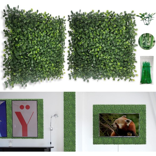 Bybeton Artificial Boxwood Grass Wall Panels - 10"x 10"(10Pcs) Faux Green Wall Panels for Interior Wall - Backdrop Wall - Garden Wall - Indoor Outdoor Wall Plants Decor