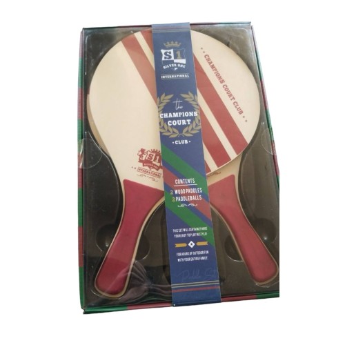 Champions Court Club 2 Wooden Paddles & 2 Balls NEW IN BOX Burgundy