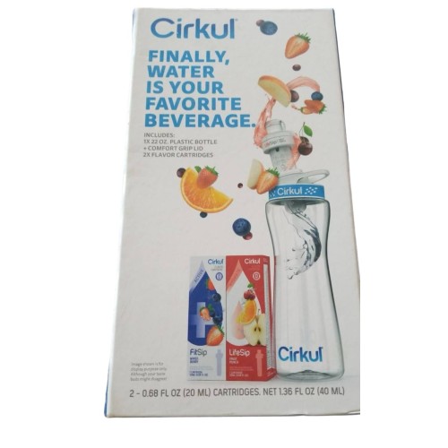 Cirkul 22 oz Plastic Water Bottle Starter Kit with Blue Lid With 1 Fruit Punch & 1 Mixed Berry Cartridge - Great for staying hydrated.