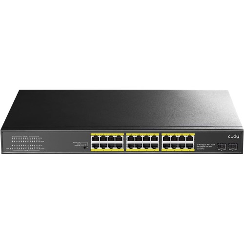 Cudy 24 Gigabit Ethernet Unmanaged PoE+ Switch, 300W, 24 * 100/1000Mbps PoE+ Ports, 2 Gigabit SFP, CCTV / VLAN Mode, 19-inch Rackmount, 802.3af/at, GS1028PS2