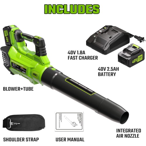 SEYVUM 40V Leaf Blower Cordless - 600CFM 165MPH, Electric Leaf Blower with Upgrade 40V 2.5Ah Battery & Charger, Leaf Blower for Lawn Care with Shoulder Strap - 3 Speed Mode for Leaf/Dust/Snow Blowing