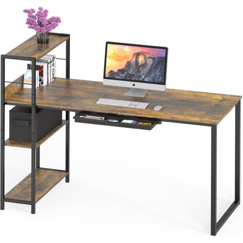 SHW 46-Inch Mission Desk with Side Shelf, 24" Deep, Rustic Brown