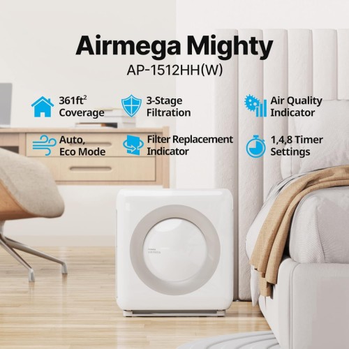 Coway Mighty True HEPA Air Purifier with Air Quality Monitoring and Eco Mode, 4-Stage Filtration, Covers up to 361 sq. ft