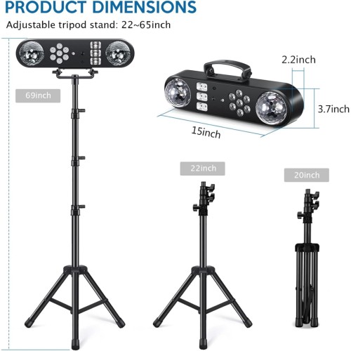 DJ Lights with Stand, 5 in 1 Party Bar Light Set with Rotating Ball, Strobe, UV, Colorful LED Par Light and Pattern, Sound Activated DJ Lighting System for Disco Stage Gig Band Wedding