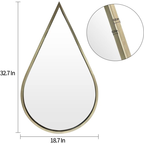 BAODANFU Decorative Mirrors Wall Mounted Mirror Drop Shape (Gold, 1-Pack)