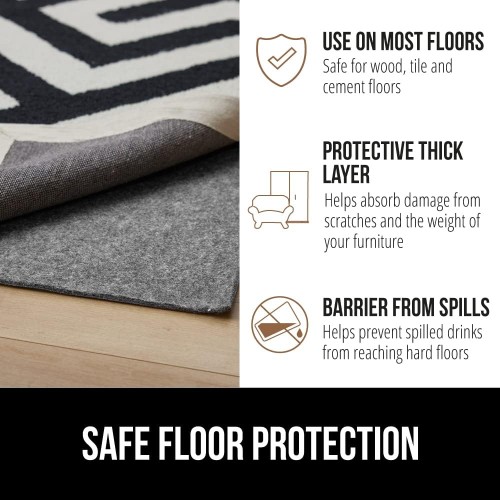 Gorilla Grip Felt and Natural Rubber Stay in Place Slip Resistant Rug Pad, 1/4” Thick, 9x12 FT Protective Padding for Under Area Rugs, Cushioned Gripper Pads, Carpet Runners Hardwood Floors Protection