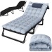 4 Position Reclining Chaise Lounge Chair with Mattress and Pillow for Outside, Folding Camping Cot for Adults, Portable Foldable Sleeping Bed Lounger Outdoor for Patio Yard Lawn Beach Pool Sun Tanning