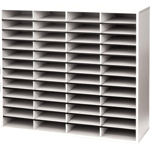 Fellowes 48 Compartment, Light Duty Literature Organizer with Corrugated Cardboard Shelves and Sturdy Surround, Dove Gray