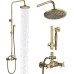 MOSSON Antique Brass Shower System Bathroom Shower Faucet Set with 8 Inch Rainfall Shower Head Handheld Spray 2 Cross Handles Wall Mounted Outdoor Shower Fixtures Solid Brass