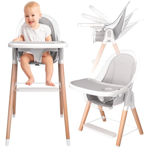 Children of Design 6 in 1 Deluxe Wooden High Chair for Babies & Toddlers, Modern Safe & Compact Baby Highchair, Easy to Clean & Assemble Removable Tray & Cushion, 6 Options 3 Seat Positions 2 Heights