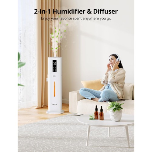 VAGKRI 12L Humidifiers for Large Room, Last 120 Hours, Cover up to 1000ft², Top Fill Ultrasonic Cool Mist Humidifier, 3 Mist Level, 24H Timer, Essential Oil Diffuser Humidifiers For Bedroom, Home