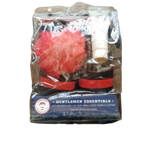 GENTLEMEN ESSENTIALS 4 IN 1 ALL OVER WASH SLIDE SANDALS RED SPONGE 4 OZ SET