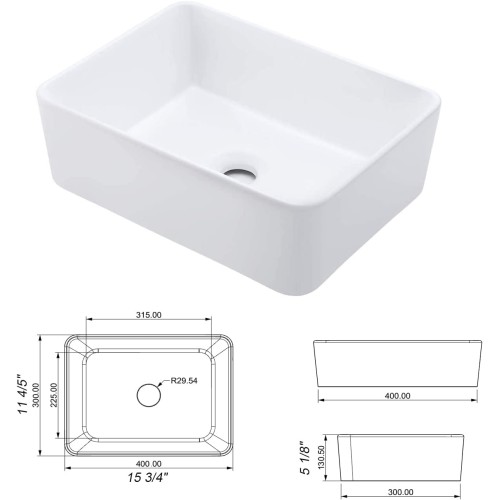 Rectangular Vessel Sink, 16"X12" White Bathroom Sink, Ceramic Vessel Sinks For Bathrooms, Rectangle Farmhouse Small Above Countertop Bathroom Vessel Sink