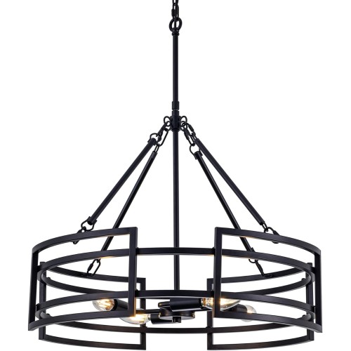 TOCHIC Black Chandelier, 4 Lights Modern Drum Chandelier, Foyer Chandeliers Entryway High Ceiling, Contemporary Round Pendant Light Fixture for Dining Room, Living Room, Kitchen