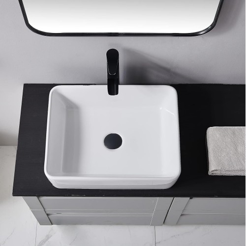 Rectangular Vessel Sink, 16"X12" White Bathroom Sink, Ceramic Vessel Sinks For Bathrooms, Rectangle Farmhouse Small Above Countertop Bathroom Vessel Sink