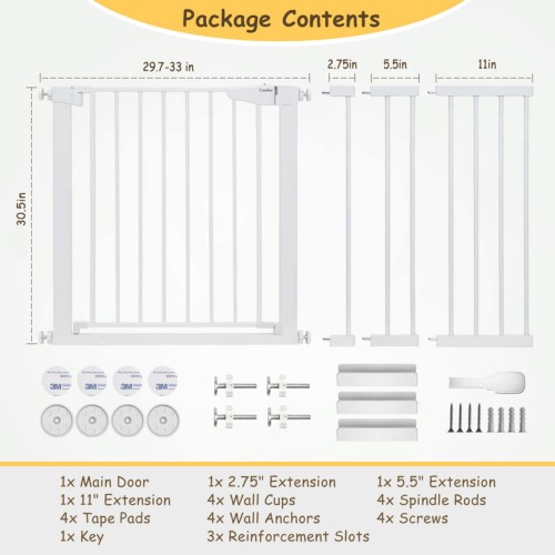 Cumbor 29.7"-51.5" Baby Gate Extra Wide, Safety Dog Gate for Stairs, Easy Walk Thru Auto Close Pet Gates for The House, Doorways, Child Gate Includes 4 Wall Cups,White, Mom's Choice Awards Winner