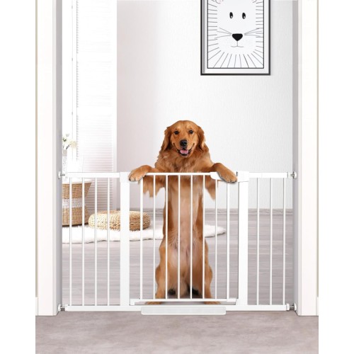 Cumbor 29.7"-51.5" Baby Gate Extra Wide, Safety Dog Gate for Stairs, Easy Walk Thru Auto Close Pet Gates for The House, Doorways, Child Gate Includes 4 Wall Cups,White, Mom's Choice Awards Winner