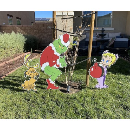 Stealing Christmas Lights Yard Card Sign Whoville - 3 ft Tall Right Facing + Cindy Lou + Max