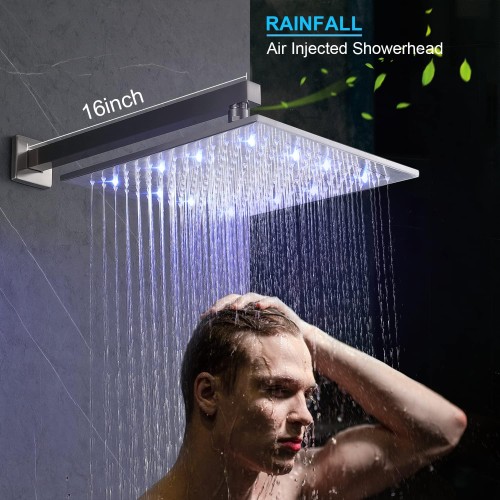 Enga Thermostatic Shower Jets System (Can Use All Options at A Time), Wall Mounted 12 Inch LED Rain Shower Head with Handheld Spray and 4 Body Jets Set, Brushed Nickel