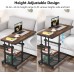 Tribesigns Height Adjustable C Table with Wheels, Mobile Couch Snack Side Table with Tiltable Drawing Board, Sofa Bedside Laptop Stand C Shaped TV Tray with Storage Shelves (Black+Oak)