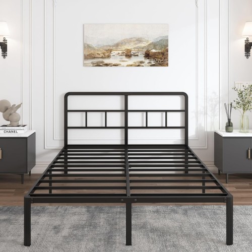 Riwanca 14 Inch King Size Bed Frame with Rounded Corners, No Box Spring Needed, Heavy Duty Black Metal Platform Mattress Foundation, Non-Slip Noise Free Easy Assembly, Under Bed Storage Space