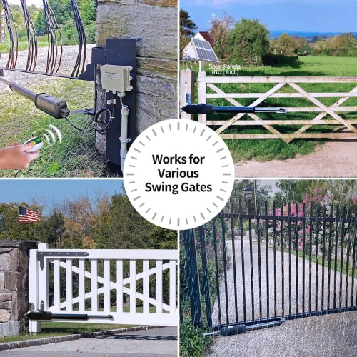 TOPENS A8 Automatic Gate Opener for Heavy Duty Single Swing Gates Up to 18ft, Single Swing Gate Operator Battery Powered with Remote Control Kit Gate Motor Solar Compatible