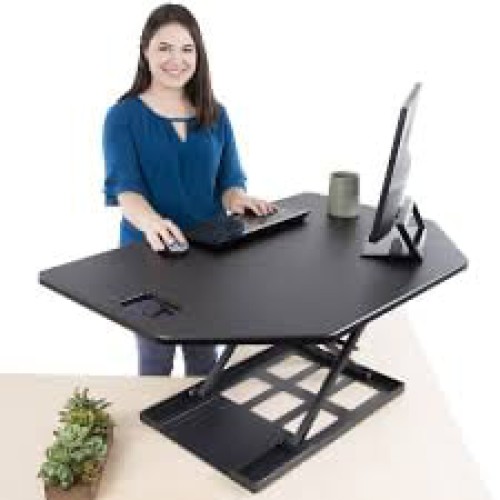 Stand Steady X-Elite Premier Corner Standing Desk Converter With Pneumatic Height Adjustment - Black