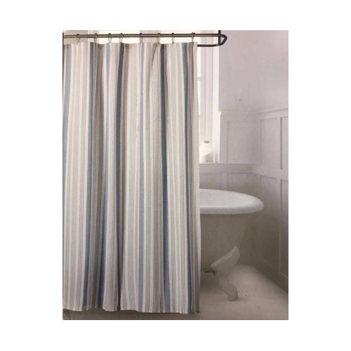 Bee & Willow Coastal Stripe 72" x 72" Shower Curtain in Blue Fog 100% Cotton New