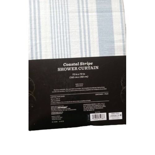 Bee & Willow Coastal Stripe 72" x 72" Shower Curtain in Blue Fog 100% Cotton New