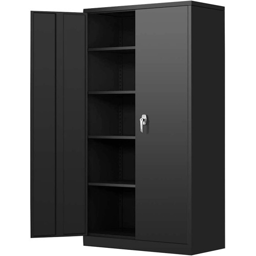 Greenvelly Steel SnapIt Storage Cabinet 72" Locking Metal Garage Storage Cabinet with 4 Adjustable Shelves, 2 Doors and Lock for File, Office, Garage, Home (Black)