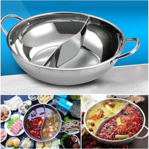 Hot Pot Twin Divided Stainless Steel 28cm Cookware Induction Little Sheep Hot Pot Ruled Compatible Soup Stock Pots Home Kitchen (Color : White)