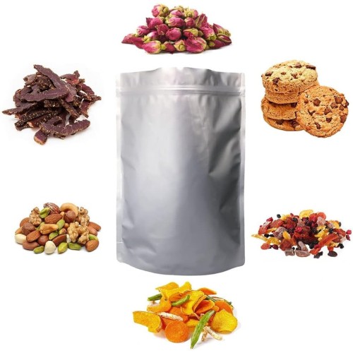 30 PCS Stand Up Mylar Aluminum Foil Bags, Opaque Silver Resealable Smell Proof Bags with Label sticker，Family Daily life for Food long-term Storage Coffee,Tea,Cereal (10"x12" (1 Gallon), 7.5"x9'' (1 Quart), 8''x5.5'')