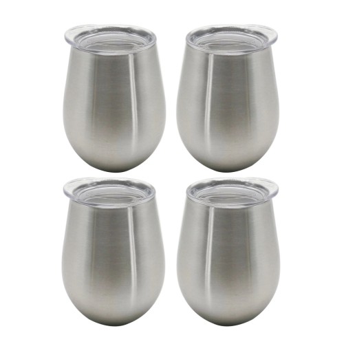Mainstays Double Wall Stainless Steel 10 oz (10 Fluid Ounces) Silver Wine Tumblers, 4 Pack