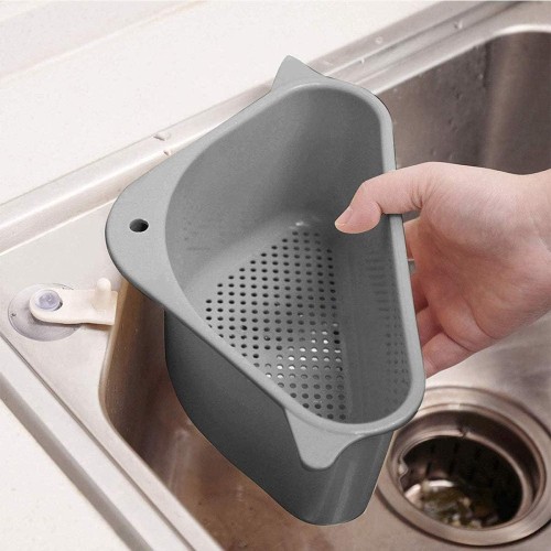 Sink Filter Tray Triangle Storage Shelf, KECRULV Kitchen Sink Drainer Multifunctional Suction Cup Hanging Rack Drain Shelf Storage Rack with Silicone Drain Strainer for Vegtable Fruit Gadget Sponge