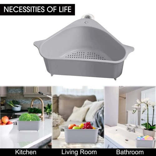 Kitchen Sink Corner Strainer Drainer Triangle Shape Dish Shelf Suction Cup