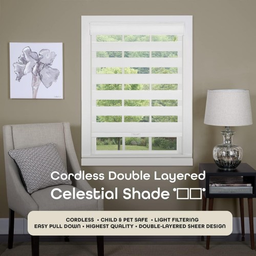 Achim Cordless Celestial Sheer Double Layered Shade 23 x72 white