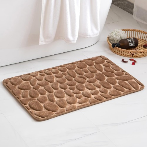 MIULEE 1 x Hall Mat in Memory Foam Hydrophilic Pebble Design Superfine Fibre Non-Slip Soft for Bathroom Bath Kitchen 19,7 inches x 31.5 inches Coffee