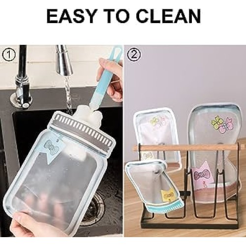 HLeoz 20pcs Mason Jar Ziplock Bags Storage for Food Snack Sandwich Reusable Airtight Seal Food Bag Leak Proof Food Saver Bag for Travel Camping and Kid Mason Jar Zipper Bag with a Cleaning Brush