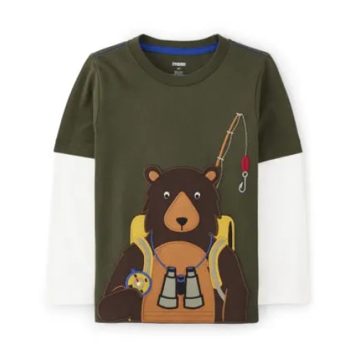 Boys Long Sleeve Embroidered Bear Layered Top - S'more Fun  2 T | Gymboree 