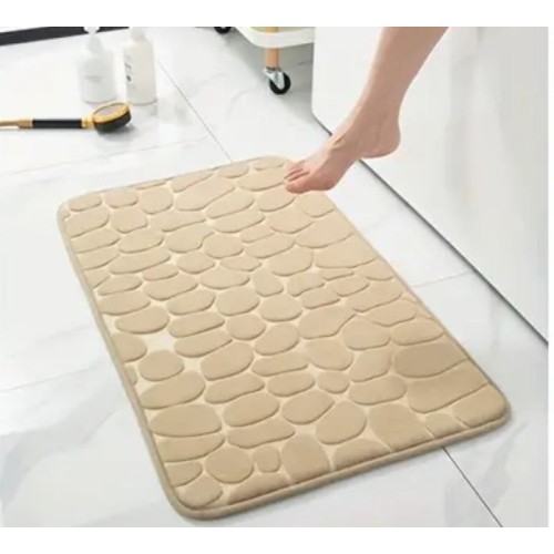 Cobblestone Embossed Bathroom Bath Mat Memory Foam Bathroom Mat Non-Slip Carpets in Wash Basin Memory Foam Pad Machine Washable Bath Rugs Shower Room Doormat (Khaki, 40*60CM/16*24inch)