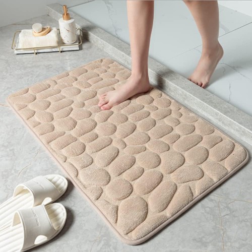 Cobblestone Embossed Bathroom Bath Mat Memory Foam Bathroom Mat Non-Slip Carpets in Wash Basin Memory Foam Pad Machine Washable Bath Rugs Shower Room Doormat (Khaki, 40*60CM/16*24inch)