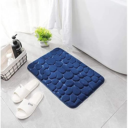 Cobblestone Embossed Bathroom Bath Mat Memory Foam Bathroom Mat Non-Slip Carpets in Wash Basin Memory Foam Pad Machine Washable Bath Rugs Shower Room Doormat (Dark Blue, 40*60CM/16*24inch)