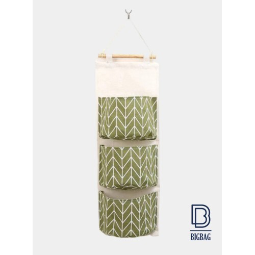 Green Three Layer & Linen Hanging Storage Bag