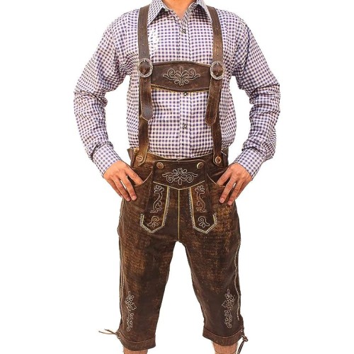 Oktoberfest Bavarian Men's Long Trousers Authentic German Outfit Brown Wild Brown