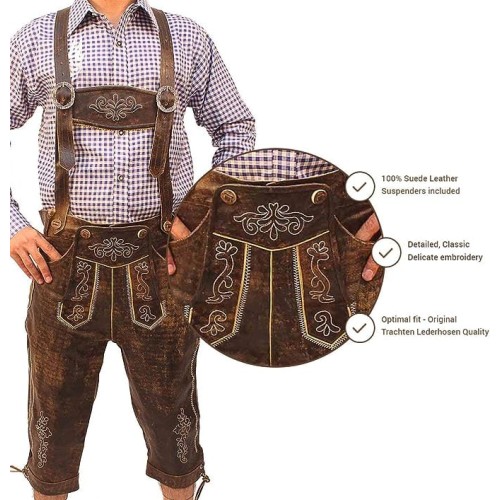 Oktoberfest Bavarian Men's Long Trousers Authentic German Outfit Brown Wild Brown