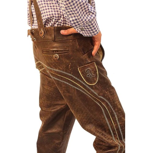 Oktoberfest Bavarian Men's Long Trousers Authentic German Outfit Brown Wild Brown