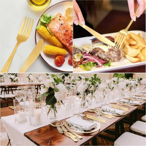 Coume 40 Pcs Gorgeous Gold Silverware Set 18/10 Stainless Steel Heavy Utensil Set Dishwasher Safe, Service for 8, Fine Silverware Flatware for Family Wedding Restaurant Hotel (Gold)