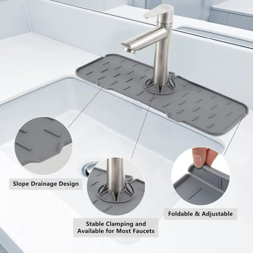 Home Essential Silicone Sink Faucet Mat (silver )