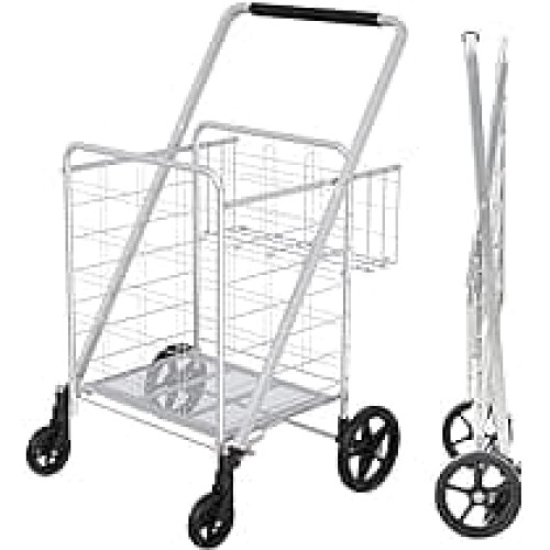 Winkeep Newly Released Grocery Utility Flat Folding Shopping Cart With 360° Rolling Swivel Wheels Heavy Duty Light Weight Extra Large Utility Cart